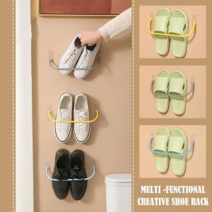 Wall Mounted Shoe Rack Foldable Shoes Hanger Slippers Drain Storage Rack Shelf Shoe Hanging Holder Bathroom Organizer