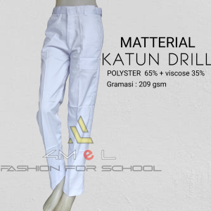 Celana Putih Panjang Seragam sekolah SMP/SMU kain katun drill