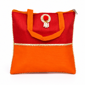 Traditional Womens Ethnic Handbag with Zipper Silk Fabric & Decorative Tassel – Stylish Tote for Festivals Weddings & Daily Use (Pack of 1 Pc)