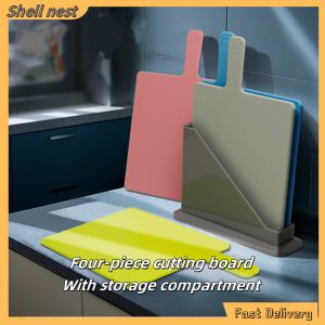 4-piece set of classified cutting boards - Food-grade PP plastic cutting boards with holders