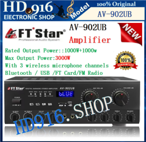 HD916 Shop AV-902UB Digital Karaoke Stereo Amplifier Max Power 3000w 3 Mic Input BT/FM/USB/Slot
