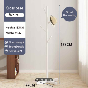 【In Stock-ships within 24H】Solid Wood Coat Rack Premium Wooden Coat Hanger Stand (White/Wood/Brown) 8-Hook Penyangkut Baju Simple Installation Flat Stand for Bedroom & Hallway 挂包架