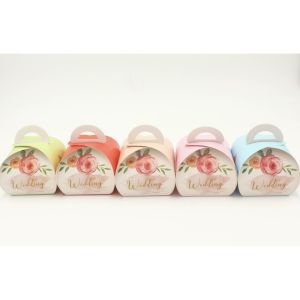 (แพ็ค 20/50/100 ชิ้น) กล่องของชำร่วย กล่องเอนกประสงค์ ทรงหูหิ้ว ลายดอกไม้ ใส่ผ้าขนหนู แก้วเป๊ก กล่องบรรจุภัณฑ์ สีฟ้า แดง โอรส ชมพู เขียว