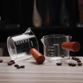 75ml Ounce Cup Heat-resistant Glass Cup Wooden Handle Double-mouthed Milk Ounce Cup With Scale For Espresso Coffee. 