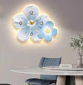 (ẢNH CHỤP) Tranh đồng hồ đèn led hoa năm cánh xanh uv trang trí decor quà tặng