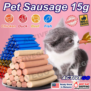 MALAYSIA STOCK 15g Pet Sausage Cat Dog Treats Stick Snack Food Hotdog Duck Fish Beef Chicken Makanan Ringan Kucing Anjing No Salt High Protein Low Fat Healthy Daily Grocery Value Murah Ham Training ActiveGo