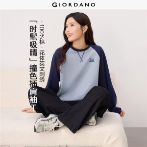 GIORDANO Women Sweatshirts Embroidery Raglan Sleeve Sweatshirts 100% Cotton Fashionable Casual Loose Sweatshirts 05326809