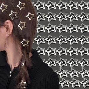 1 Set Star Hair Clip Hair Pin Korean Cute Girl Metal Pointed Star Cool Bangs Clip Versatile