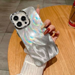 Kisscase Mạ Khung Ống Kính Laser Lông vỏ điện thoại Cho iPhone 15 14 13 12 11 Pro Max phong cách Ins Mỏng Bao Gồm Tất Cả Các Cứng PC Chống-Mùa Thu Chống Sốc Ốp lưng cho iPhone X XR XS Max