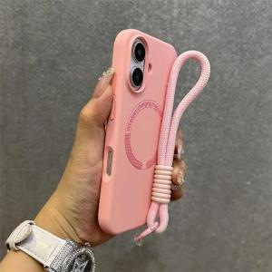 for Magsafe Hand Wrist Strap Case for iPhone 16 15 14 17 Pro Max Air Plus 11 12 13 Lanyard Soft Liquid Silicone Matte Cover