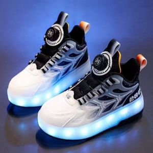 Childrens Hot Wheels Shoes Hot Button Hot Wheels Shoes Girls Kuromi Light-Up Sneakers Thin Tail Roller Shoes