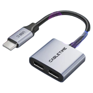 CABLETIME USB-C Splitter 2-in-1 USB C to Dual USB C Headphone and Charger Adapter CPA2G