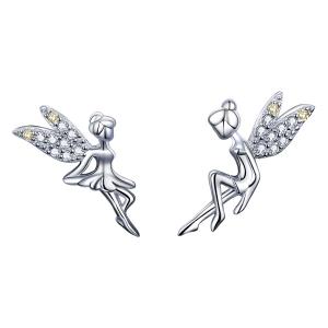 BAMOER Romantic Genuine 925 Sterling Silver Cute Fairy Elevs Exquisite Stud Earrings for Women Luxury Jewelry Making BSE046 Apr