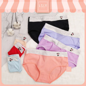 LSLY 100% Cotton Panties Brief Middle Waist Breathable Female Panty Stretchable Plain Color / 女内裤中腰纯棉 / Seluar Dalam Wanita Perempuan Gadis