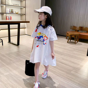 Little DR Dress for Kids Girls Summer Short Sleeve White Skirts Teenage Beach Children Baby Clothes 2023 INS Fashion Casual Cartoon Printed Princess Birthday Party baju raya