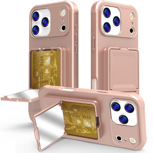 Shockproof Mirror Hidden Card Holder Wallet Case For iPhone 17 Pro Max 16 Hybrid Dual Layer Makeup Kickstand Phone Cover Funda