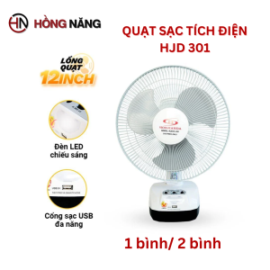 Quạt sạc tích điện Honjianda FL 301 có đèn LED & cổng USB - Hàng chính hãng