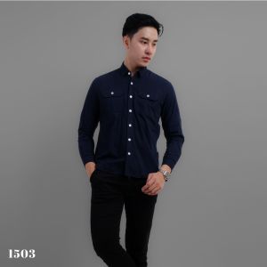 Dgm kemeja polos pria tactical baby canvas lengan panjang premium double pocket 1503