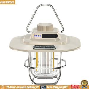 [Auto Vktech] LED Camping Lamp Dimmable Retro Camping Lighting with Hook for Outdoor Equipment