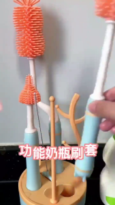 Grade Silicone Infant Bottle Cleaner Straw Brush Soft Brush Head Ergonomical Long Handle Brush for Baby Feeding