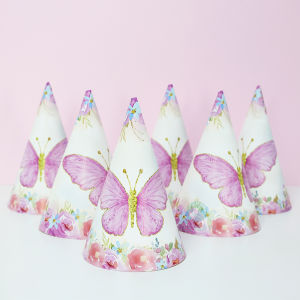 6pcs Butterfly Birthday Hat Paper Cap for Kids Birthday Party Decorations