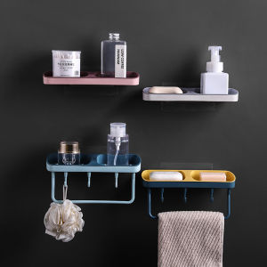 (Clearance) Adhesive No Drilling Soap Bathroom Shelf Storage Rack Double Hanging Soap Box Shelves Toilet Organizer Wall Mounted