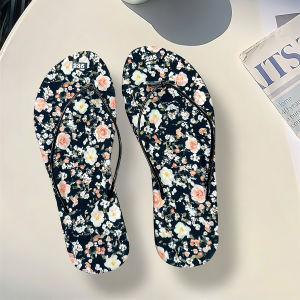 Dép kẹp xỏ ngón nữ quai dây mảnh mũi tròn đế bệt họa tiết HOA CÚC bền chắc thời trang vintage - DL099