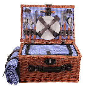 【High Quality+In Stock】Handmade Wicker Picnic Basket Set For 4 Person With Waterproof Picnic Blanket Picnic Baskets，Picnic Hamper Set With Cutlery Suitable For Picnics And Camping By The Lake Beach(With Tableware)