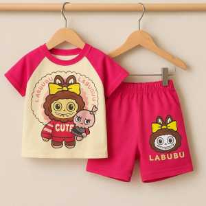 Setelan Anak Perempuan Motif Labubu Lucu Menarik Bahan Katun Adam Lembut Usia 3-10 Tahun Lengan Panjang & Lengan Pendek
