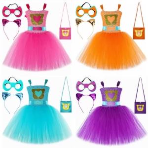 Girls Super Kitties Tutu Dress Costume Kids Halloween Cartoon Cat Costumes Girl Carnival Party Perform Princess Dress Up Clothes2026