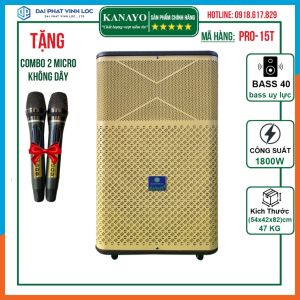 Loa Kéo Karaoke KANAYO Pro-15T Công Suất 1800w - Tặng Kèm Cặp Micro Hát Karaoke Chống Hú JN4 - Đại Phát Vĩnh Lộc