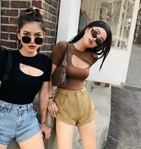 Kaos Crop Top Wanita Terbaru/Kaos Wanita Lengan Pendek Cantik Murah Model Sobek Depan/Korean Tshirt Korean Tshirt Casual Kaos Jersey & Stretch - Lazada