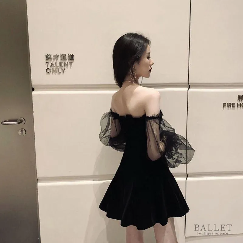 apparel korean black dress Korean Style] A-line Long Sleeve Knitted One Piece Black Dress – Ordicle