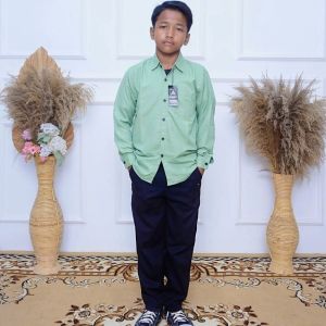 terbaru kemeja anak laki laki polos lengan panjang terlaris 2-14 tahun