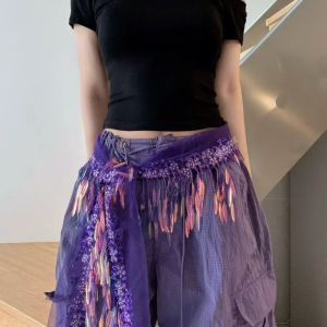 THANKSKY Thời trang Y2K Khăn hông nhảy jazz Hip-hop Trang trí quần jeans Thắt lưng sequin Có thể điều chỉnh Dụng cụ kéo dài áo Thắt lưng có tua rua Thời trang đường phố