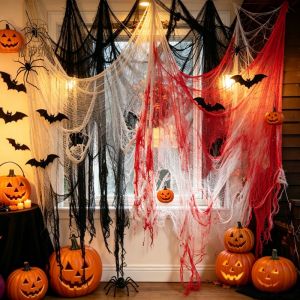 Production of Halloween scene decoration mesh fabric Halloween Props Blood-colored gauze is exclusively available
