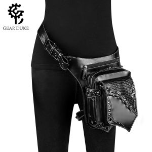 s new cross-border womens bag European and American punk snake-patterned patchwork outdoor waist-leg bag motorcycle studded phone bag