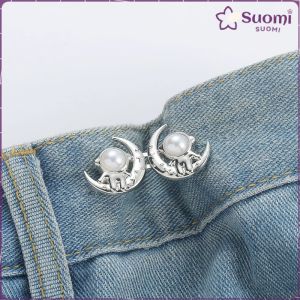 Suomi Tighten Waist Button Cartoon Style Adjustable Jean Waist Buckle No Sew Snap for Pants Jeans 1Set