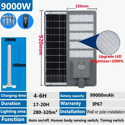 Street Solar Light 9000W Lampu Solar Outdoor Waterproof Lampu Jalan Solar High-Power Solar Light Outdoor LED Solar Automatic Light On solar Lamp