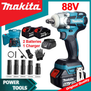 Makita Impact Wrench Heavy Duty Japan Original Electric Wrench With Charger Impact Drill Full Set For Motorcycle With Hammer Cordless Drill Brushless 2 Battery Power Tools Set Rechargeable