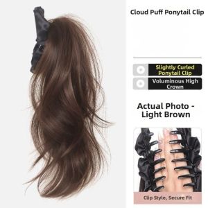 HUNIU 16 inch Tóc giả đuôi ngựa kẹp nơ Hợp chất tổng hợp Tóc nối Tóc giả đuôi ngựa Thanh lịch Thiết kế xếp ly Tóc đuôi ngựa xoăn sóng bồng bềnh dành cho phụ nữ