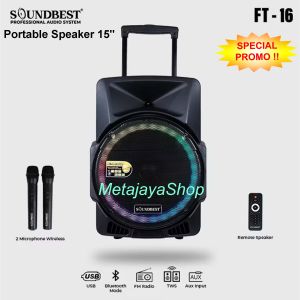 Speaker Portable Soundbest FT-16  soundbest ft-16 15 Inch Include 2 Mic Wireless