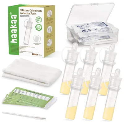haakaa Colostrum Collector Kit Breast Milk Collector with Cotton Cloth Wipe and Storage Case Ready-to-Use Reusable