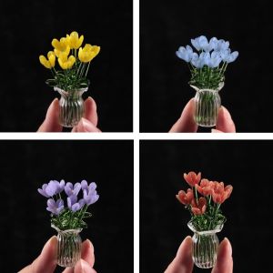 SHIRUI Lovely Glass Flower Decor Colorful Simulation Flower Handcrafted Floral Sculpture Creative Simulation Floral Glass Flower Bouquet for Home Room Decoration