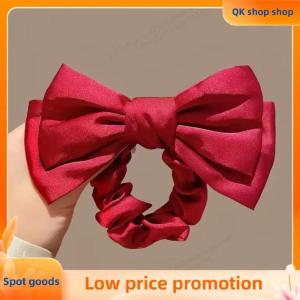 ✨QK shop✨ French Bow Scrunchie Elastic Hair Tie Elegant Satin Hair Tie Luxury Textured Accessory For Daily Use Women Hair Accessories