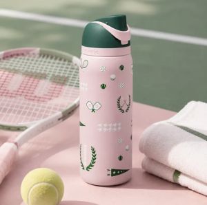 Owala FreeSip Tennis Print 32oz Sports Themed Insulated Hydration Bottle Large Size For Tennis Players Gym Outdoor Workout All Day Use
