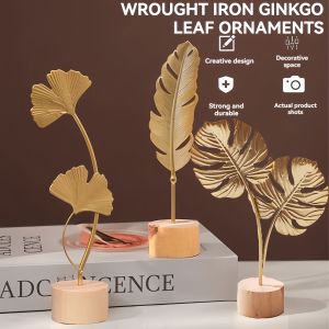 Nordic Light Luxury Style Decoration Creative Metal Leaf Wall Gold Framed Leaves Aesthetic Metal Wall Decor for bedroom