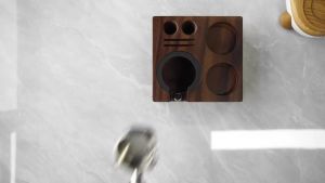 IKAPE Espresso Tamper Holder 7 in One Wooden Coffee Tamper Station Base Natural Walnut Espresso Tamp Mat Stand fit 51/54/58mm