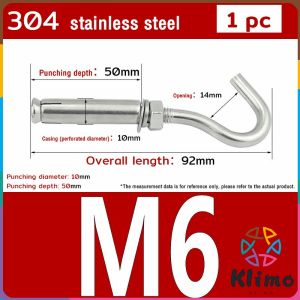 KLIMO Heavy Duty Concrete Hook 304 Stainless Steel M6 M8 M10 Expansion Screw Hooks