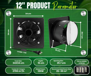 High Safety 12" 14" 16" Inch Exhaust Fan - Professional Stainless Ventilator Stainless Steel Hatch-Type Exhaust Fan 220V 60Hz 2-Flat Pin Plug Easy-Access Switch Durable for Kitchen and Home - Designed for the Philippines